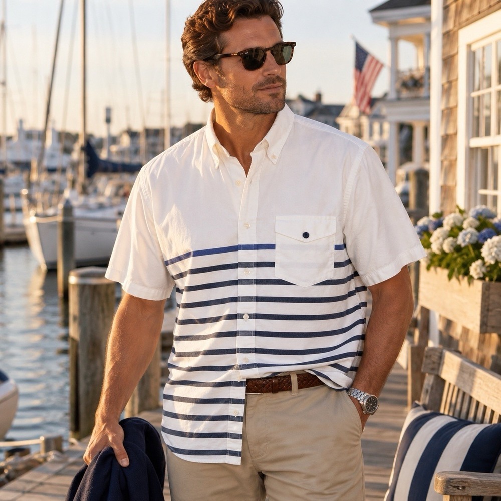 Polo Ralph Lauren Boating Shirt Mens XL White Navy Stripe Nautical Classic Fit